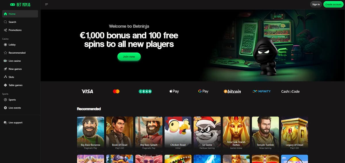 Betninja setzt auf maximale Flexibilität und Geschwindigkeit. Als online casino schnelle auszahlung unterstützt der Anbieter moderne Zahlungswege wie Apple Pay, Google Pay und Krypto, um Ein- und Auszahlungen so reibungslos wie möglich zu gestalten.